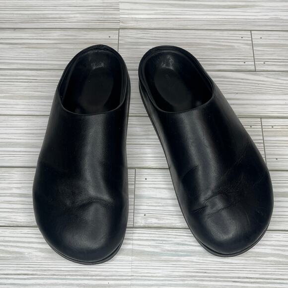 Mansur Gavriel Shoes - Mansur Gavriel Women's Black Leather Round Toe Flat Slip-On Mules Shoes Size 38